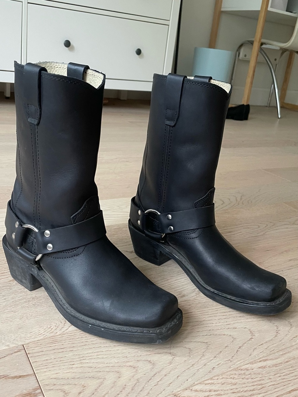 Durango Black Leather Harness Moto Boots